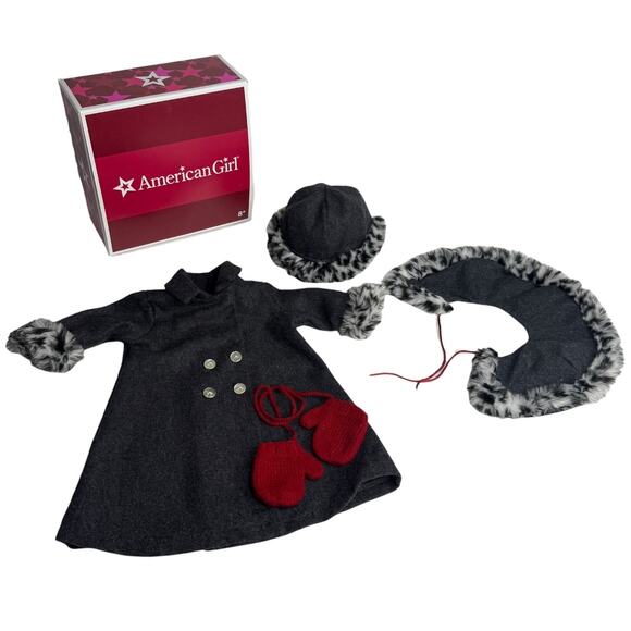 American Girl Doll Nellie Holiday Coat Hat & Mittens Faux Fur Animal Print Box - Picture 9 of 11
